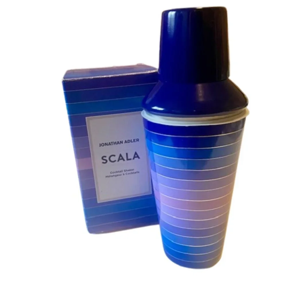 Jonathan Adler Scala Cocktail Shaker Set Blue Purple Stripes New In Box